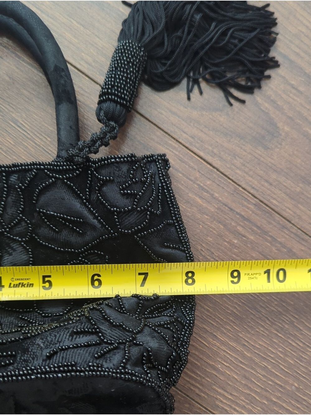 Vintage JEANNE LOTTIE Elegant Black Beaded Floral Tassel Top-Handle Bag - Picture 11 of 13
